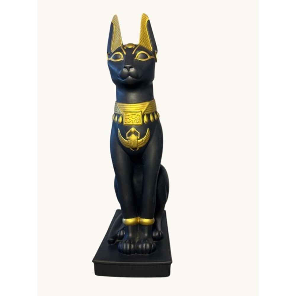 Franklin Mint Guardian of the Nile Bastet Cat Fine Black Porcelain 24K Gold 1989